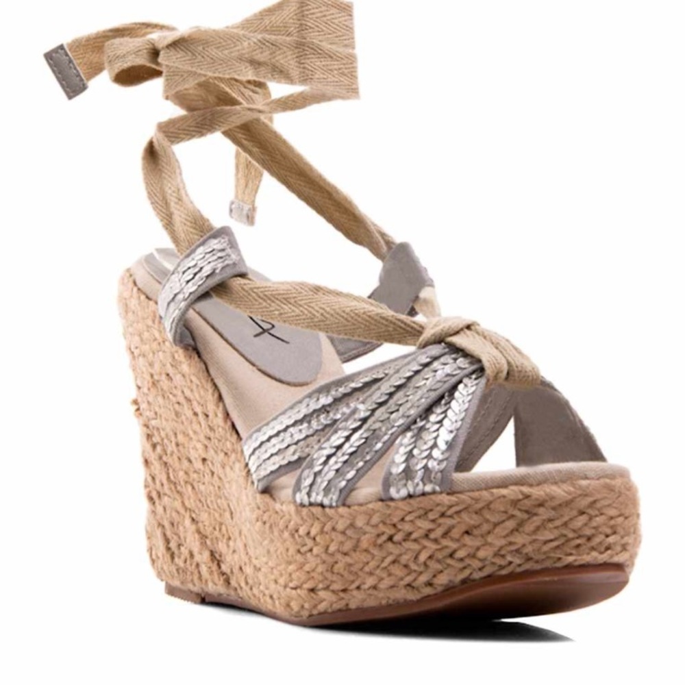 Silver sequined platform sandals